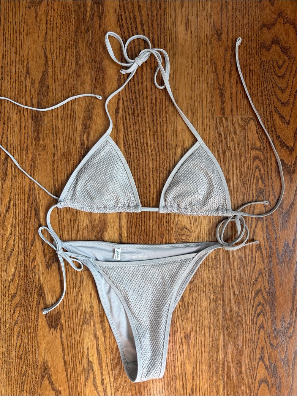 Aerie Silver Mesh Light Gray Bikini Cheekiest Bottoms (Small) Triangle Top (XS)